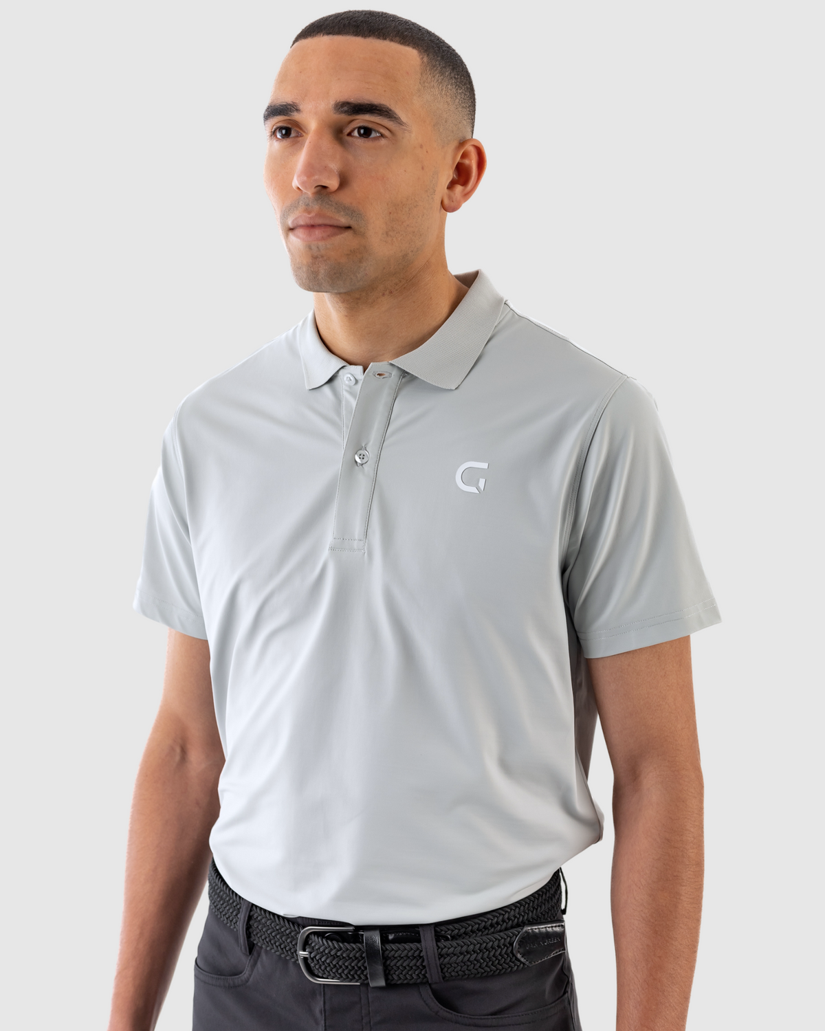Block Polo Shirt in grey, front view