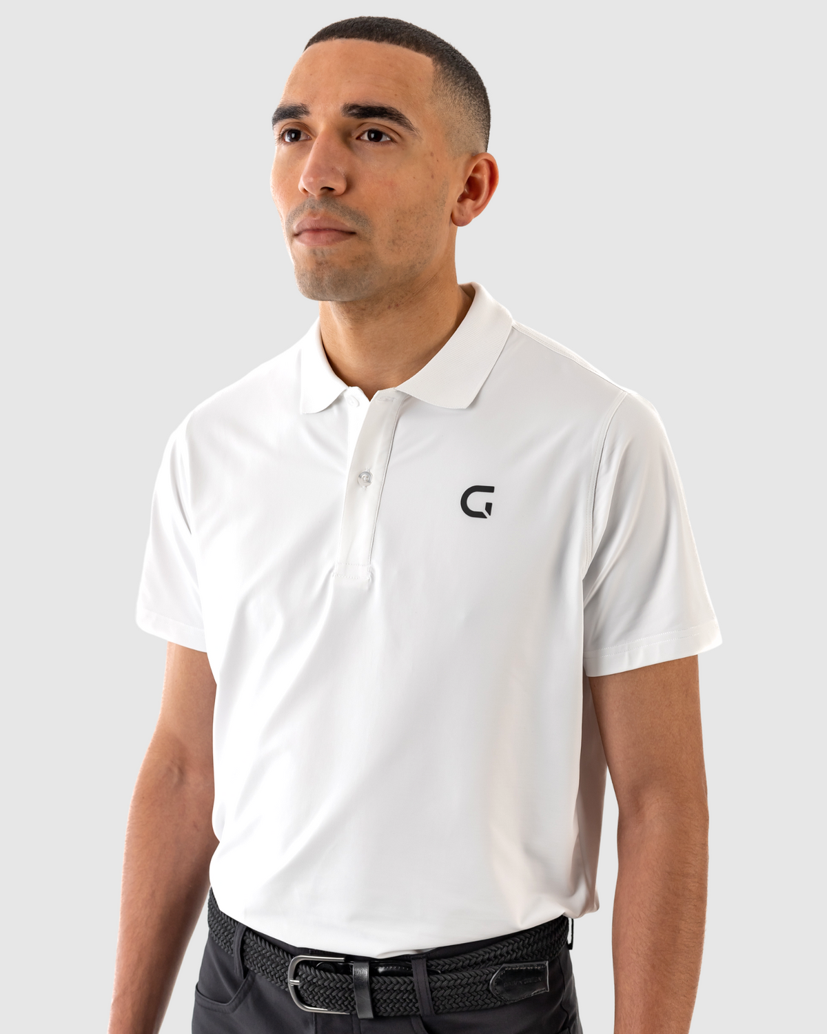 Block Polo Shirt in white, front view