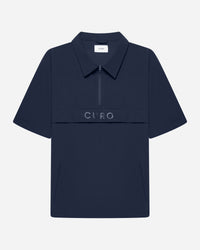 Cadence Windshirt in navy with sleeves removed, front view